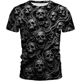 Funny Skull 3D Graphic T-Shirt Short Sleeve Crewneck Shirts for Men S-4XL