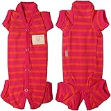 TONY HOBY Dog Pajamas, Female/Male Dog 4 Legged Pajamas, Soft Cotton Dog Jumpsuit with Stripes (Rose Red&Orange, Girl, L)