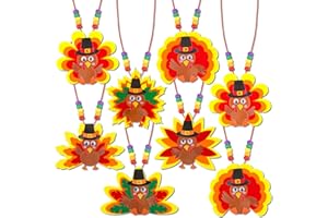 ENVOTEK Thanksgiving Crafts for Kids 24 Sets DIY Thanksgiving Turkey Necklace Craft Kits Party Favors Gifts Fall Thanksgiving Turkey Decorations Arts & Crafts for Boys Girls Party Classroom Prizes Activities