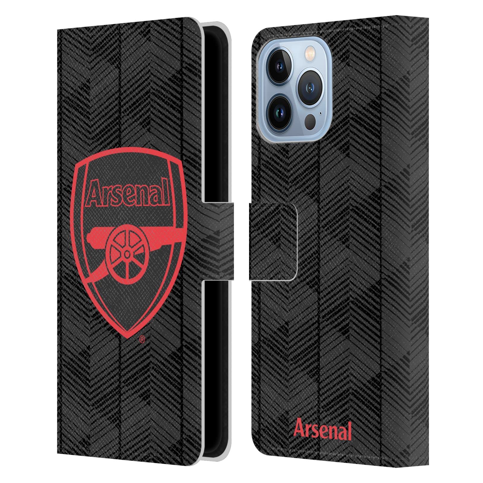 Head Case Designs Officially Licensed Arsenal FC Black Crest and Gunners Logo Leather Book Wallet Case Cover Compatible With Apple iPhone 13 Pro Max โ image 1