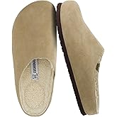 CUSHIONAIRE Heath Genuine Suede Cozy Mens Slippers – Faux Fur Clog House Shoes with Memory Foam, Indoor Outdoor Slippers for Men