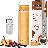 UPFLICK Bamboo Tea Bottle with Infuser and Lid for Loose Tea 17 oz Fruit Strainer Water Bottle Tea Insulated Tumbler Thermos Coffee Lover Gift, Travel Bottle Tea Lover Gifts for Men.