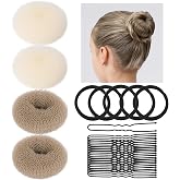 Teenitor Small Donut Hair Bun Maker Set - 2 Colors Small Size Hair Bun Maker, Hair Donuts for Buns Kids, 5 Elastic Bands, 20 Hair Pins, Donut Bun Makers for Kids, Bun Forms for Hair(Beige, Tan Brown)