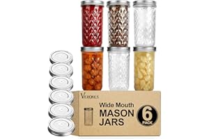 VERONES Wide Mouth Mason Jars 22 oz, 22 OZ Mason Jars Canning Jars Jelly Jars With Wide Mouth Lids, Ideal for Jam, Honey, Wedding Favors, Shower Favors, 6 PACK,EXTRA 6 Lids with Straw Hole