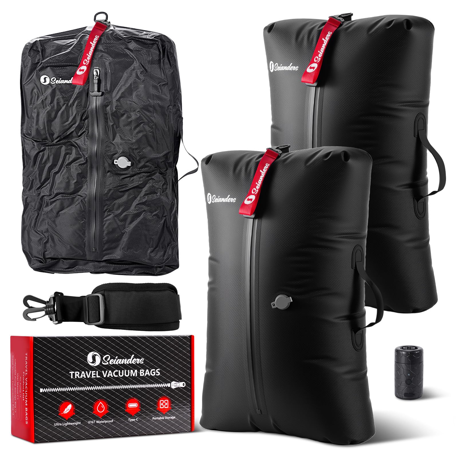Photo 1 of Vacuum Bags for Travel Luggage (2PCS + Wireless Pump), Vacuum Clothing Compression Bag with Adjustable Shoulder Strap, 50.6L Large Capacity, IP67 Waterproof, Reusable for Carry-on Luggage & Backpack