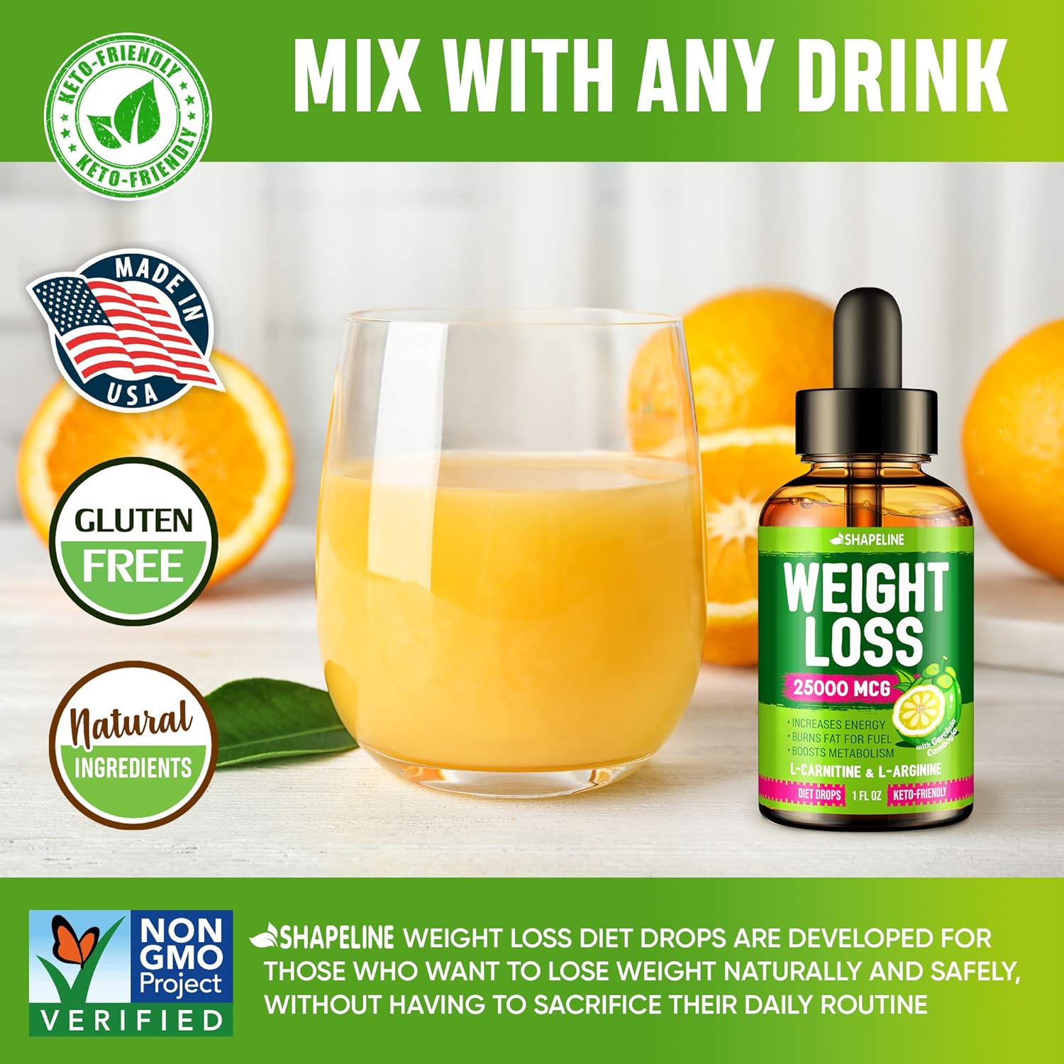 Weight Loss Drops - Appetite Suppressant for Women & Men - Made in The USA - Natural Metabolism Booster - Fast Weight Loss - Diet Drops with Garcinia Cambogia, L-Arginine & L-Glutamine: Health & Personal Care