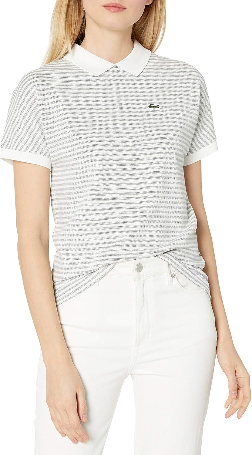 Lacoste Women's Short Sleeve Buttonless Striped Pique Polo Shirt at  Women’s Clothing store