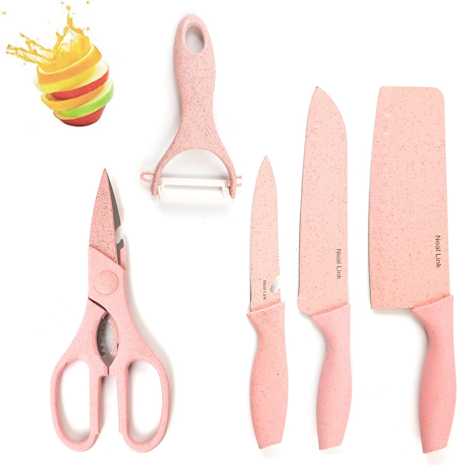 Kitchen Knife Set Non Slip Sheaths Grip Zirconium Blade Cut Slice Resistance Peeler