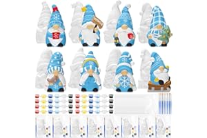PullCrease 8 Pcs Winter Gnome Ceramics to Paint Ready to Your Own Ceramic Statues DIY Unpainted Paintable Figurines Kit Crafts with Brush Palette for Boys Girls