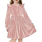 Arshiner Toddler Girls Long Sleeve Velvet Dress Ruffled Crew Neck Midi A-Line Fall Vintage Dress with Pockets for Kids 2-8Y