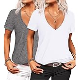 Beyove Sexy Tops for Women Deep V Neck T-Shirt Summer Short Sleeve Going Out Top Vacation Outfits