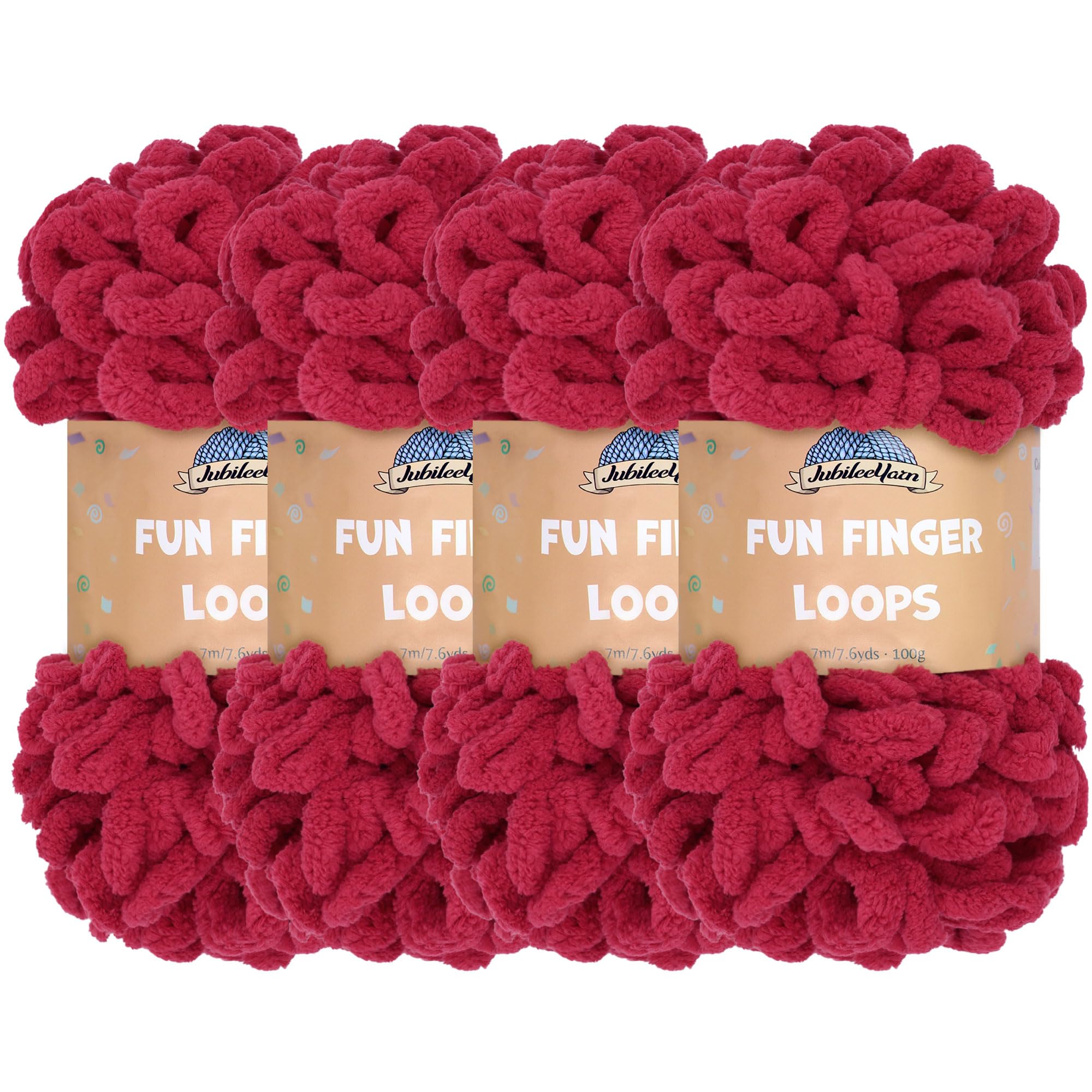 JubileeYarn Fun Finger Loops Yarn - Polyester Jumbo Weight Loop Yarn - 100g/Skein - Sangre - 4 Skeins