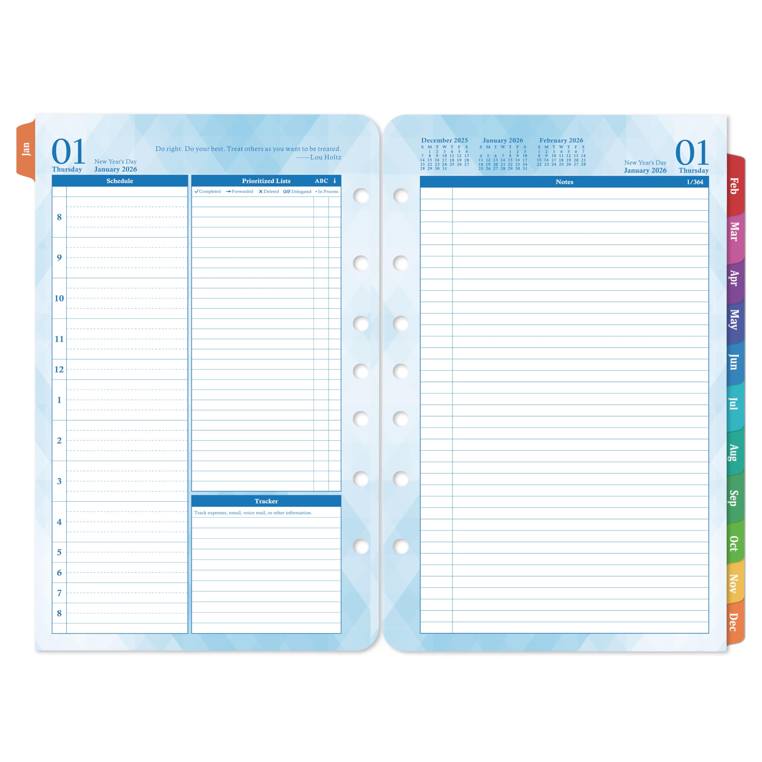 Photo 1 of 2026 Planner Refills – Jan 2026 - Dec 2026, Two Pages Per Day Daily ? Monthly Planner 2026, 5.5" x 8.4" Ring-Bound Organizer, Tabs, Quotes, Prioritized Task, Daily Tracker/Notes, Appointment Schedule