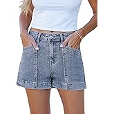 luvamia Jean Shorts for Women High Waisted Stretchy Denim Jorts Trendy Casual Distressed Cut Off Shorts with Pockets