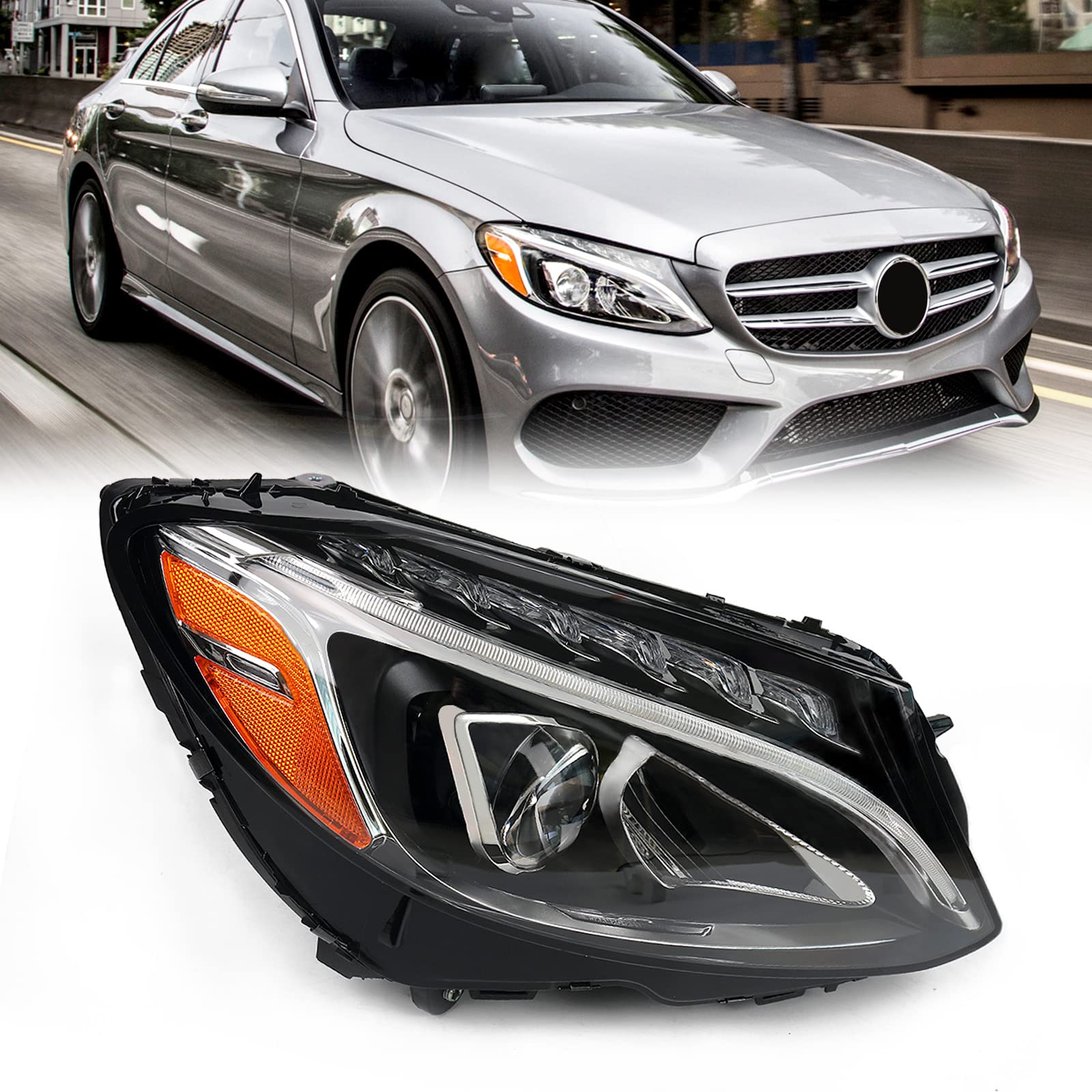 Photo 1 of Huray Right Headlight for Mercedes-Benz C180 C200 C250 C300 W205 C-Class 2015-2018 USA version Xenon RH Headlamp Replacement for MB2503227 2059067803 Passenger Side