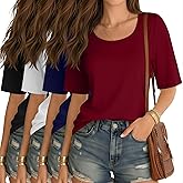 Neer 4 Pack Women’s Half Sleeve T-Shirts Elbow Length Tops Women Scoop Neck Loose Basic Tee Summer Casual Blouses