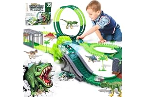AOKESI Dinosaur Toys Race Car Track, Spray Dinosaur Racing Car Tracks Toy, Flexible Tracks with 360 Loop, Create a Road Dinosaur Escape World for Christmas & Birthday Gift for Boys Girls Kids