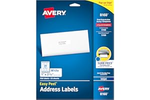 Avery Easy Peel Printable Address Labels with Sure Feed, 1" x 2-5/8", White, 750 Blank Mailing Labels (08160)