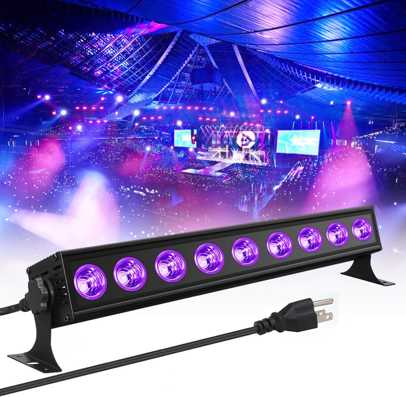 Black Lights Elfeland 9LED 27W LED Blacklight Bar with US Plug Glow in The Dark Party Supplies for Chrismas Blacklight Party Stage Lighting Body Paint Fluorescent Poster Birthday Halloween Party