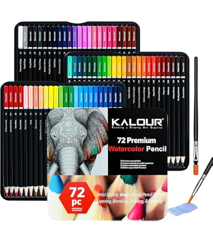 Amazon.com: KALOUR 專業水彩鉛筆,72 種顏色,編號和耐光性,水溶