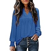 Magritta Womens Long Sleeve Casual Tunic Tops 2025 Winter Loose Dressy Shirts V Neck Flare Blouses