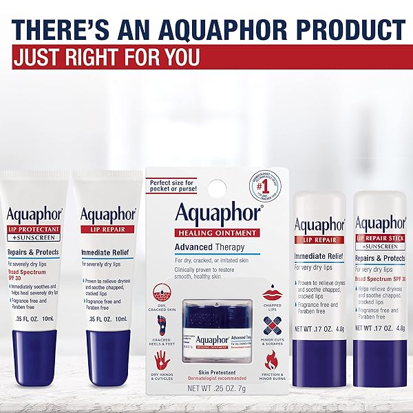 AQUAPHOR LIP REPAIR STICK WITH JOJOBA OIL AND SHEA BUTTER, MOISTURIZING LIP BALMS, FRAGRANCE FREE AND PARABEN FREE, IMMEDIATELY RELIEVES DRYNESS, 0.17 OZ STICK, PACK OF 4
