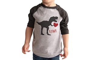 7 ate 9 Apparel Kids Dinosaur Happy Valentine's Day Grey Raglan