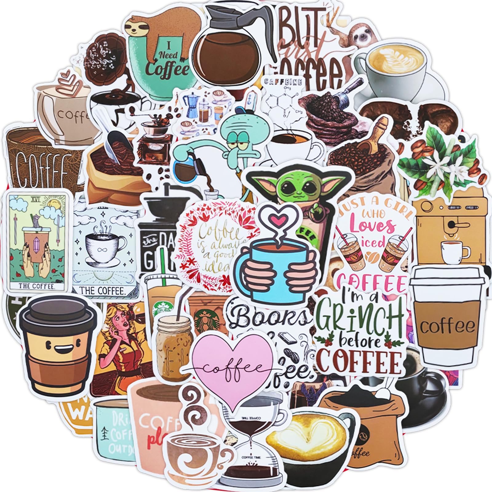 AIRNOGO Cute Sticker, 50PCS Kawaii Stickers Coffee Vinyl Waterproof Laptop Stickers for Scrapbooks Helmet Computers Water Bottle Sticker for Kids Girls Teens.