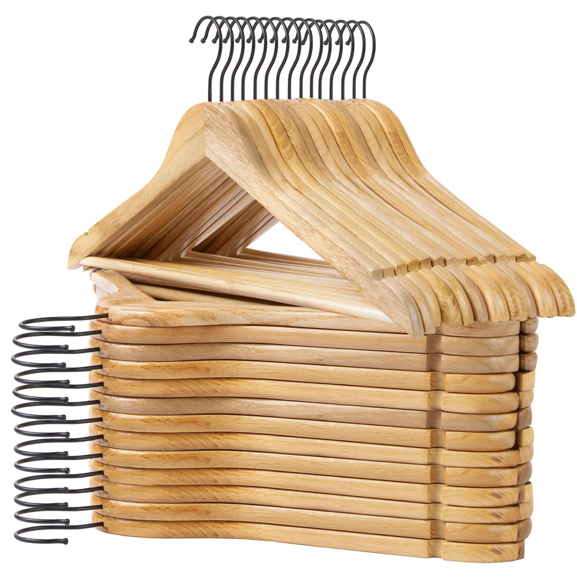 Photo 1 of JS HANGER Wooden Hangers 30 Pack, Natural Wood Suit Hangers with Non Slip Shoulder Grooves, Clothes Hangers for Coats, Shirts, Jackets, Pants, Suits