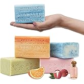 Australian Botanical Soap, Sea Salt, Lemongrass, Pink Lychee, Valencia Orange 6.6 OZ, Luxury Soap Bars Enriched with Shea Butter, Vegan Friendly Assorted Pack of 4