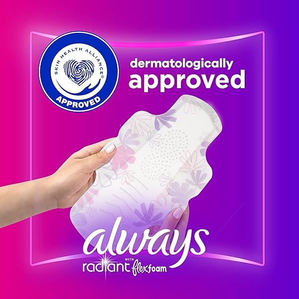 ALWAYS RADIANT FEMININE PADS FOR WOMEN, FLEXFOAM PADS WITH WINGS, SIZE 2, HEAVY ABSORBENCY, LIGHTLY SCENTED, 36 COUNT
