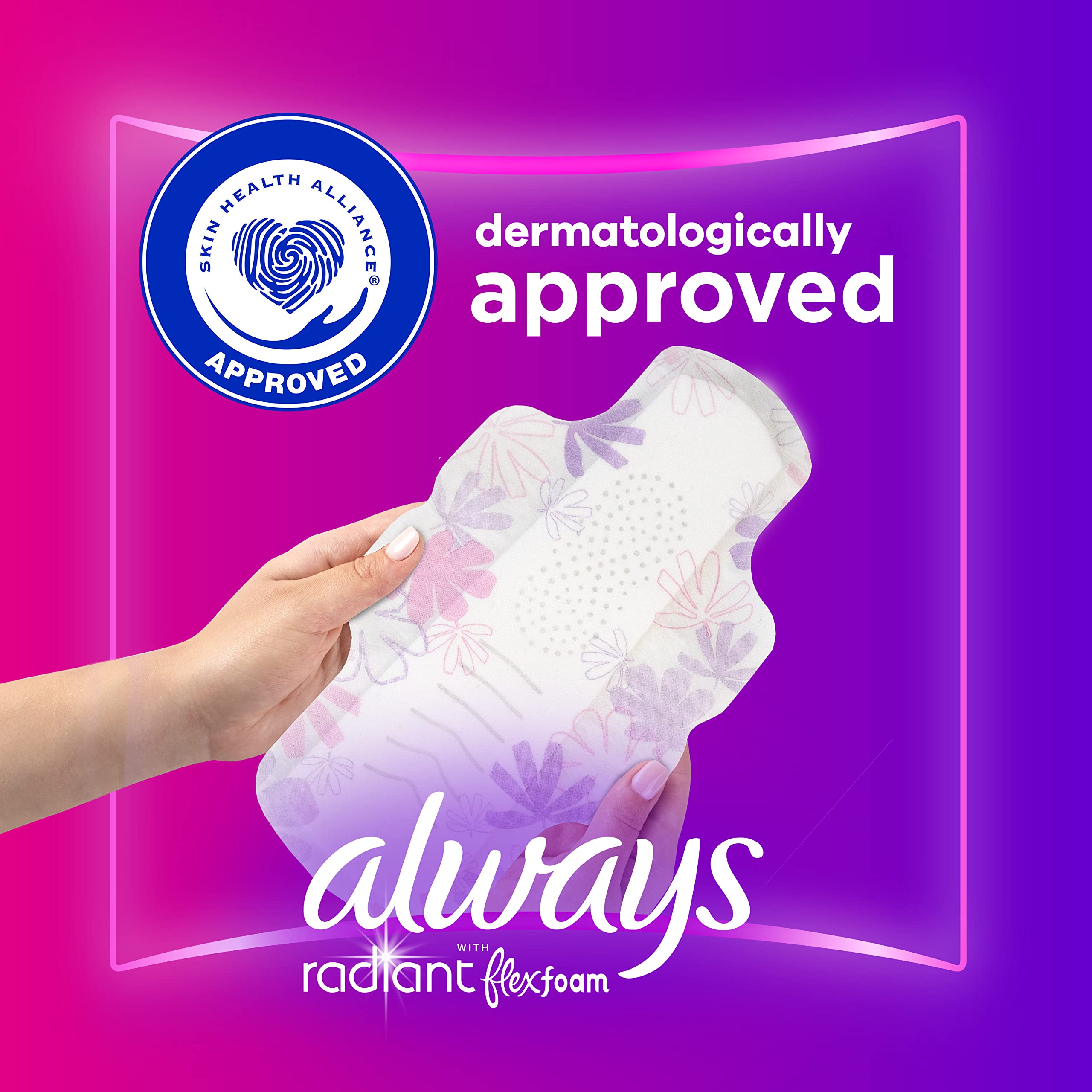 Always Radiant Feminine Pads For Women, Size 2 Heavy Flow Absorbency