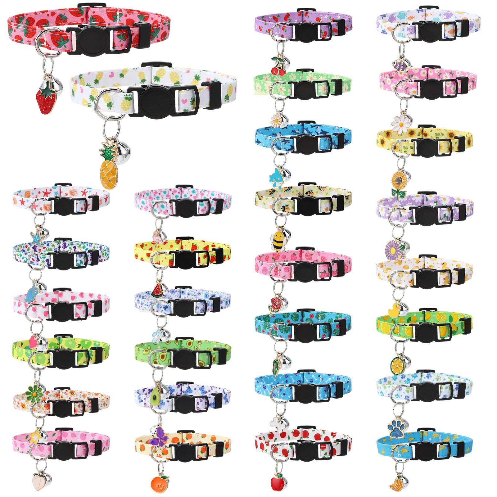 Photo 1 of 30Pcs Breakaway Cat Collars with Bells and Pendants Adjustable Floral Fruit Cat Collars Safety Kitten Collar for Girl Boy Cats