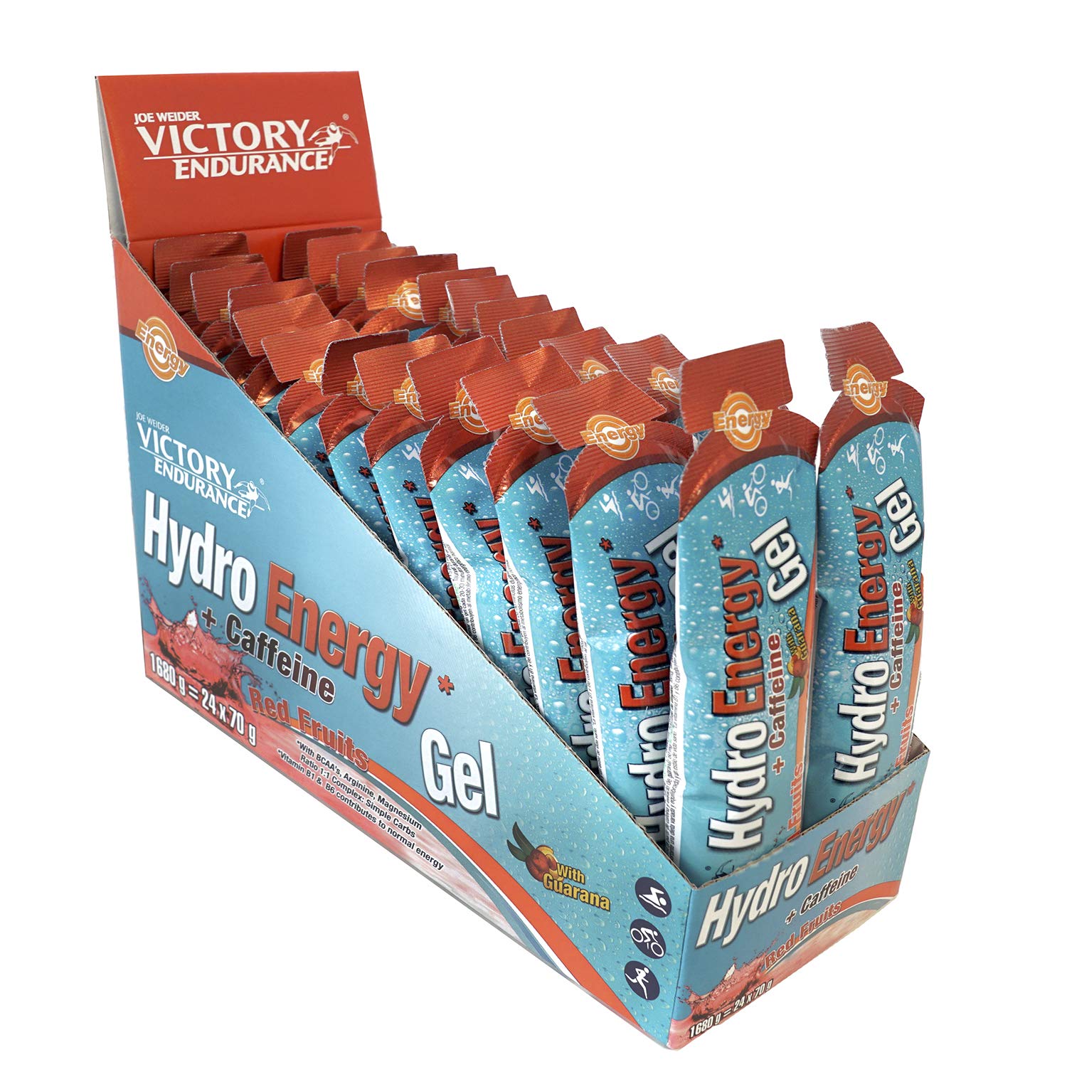 Victory Endurance Hydro Energy Gel (24x70g) Caffeine Red Fruit; More Liquid Texture; 42 mg of Caffeine per Gel
