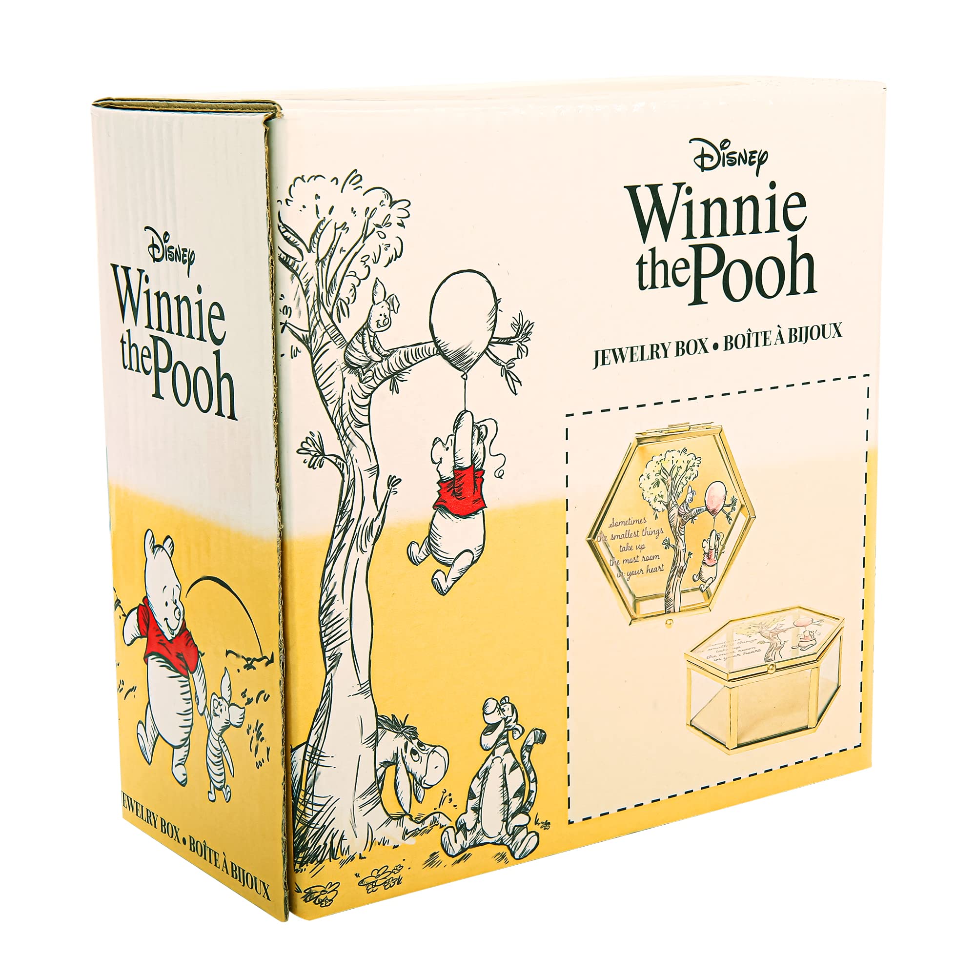 Disney Winnie the Pooh Jewelry Box - Glass Jewelry Case with Pooh and Piglet Design Jewelry Box, Officially Licensed