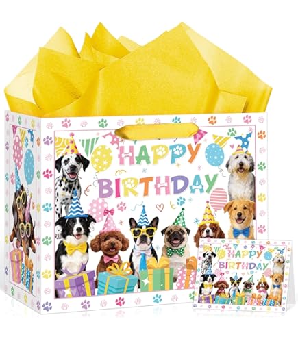 WRAPAHOLIC: Grande Borsa Regalo Di Compleanno Con Corgi – Riutilizzabile, 25x12x33 Cm, Manici Robusti