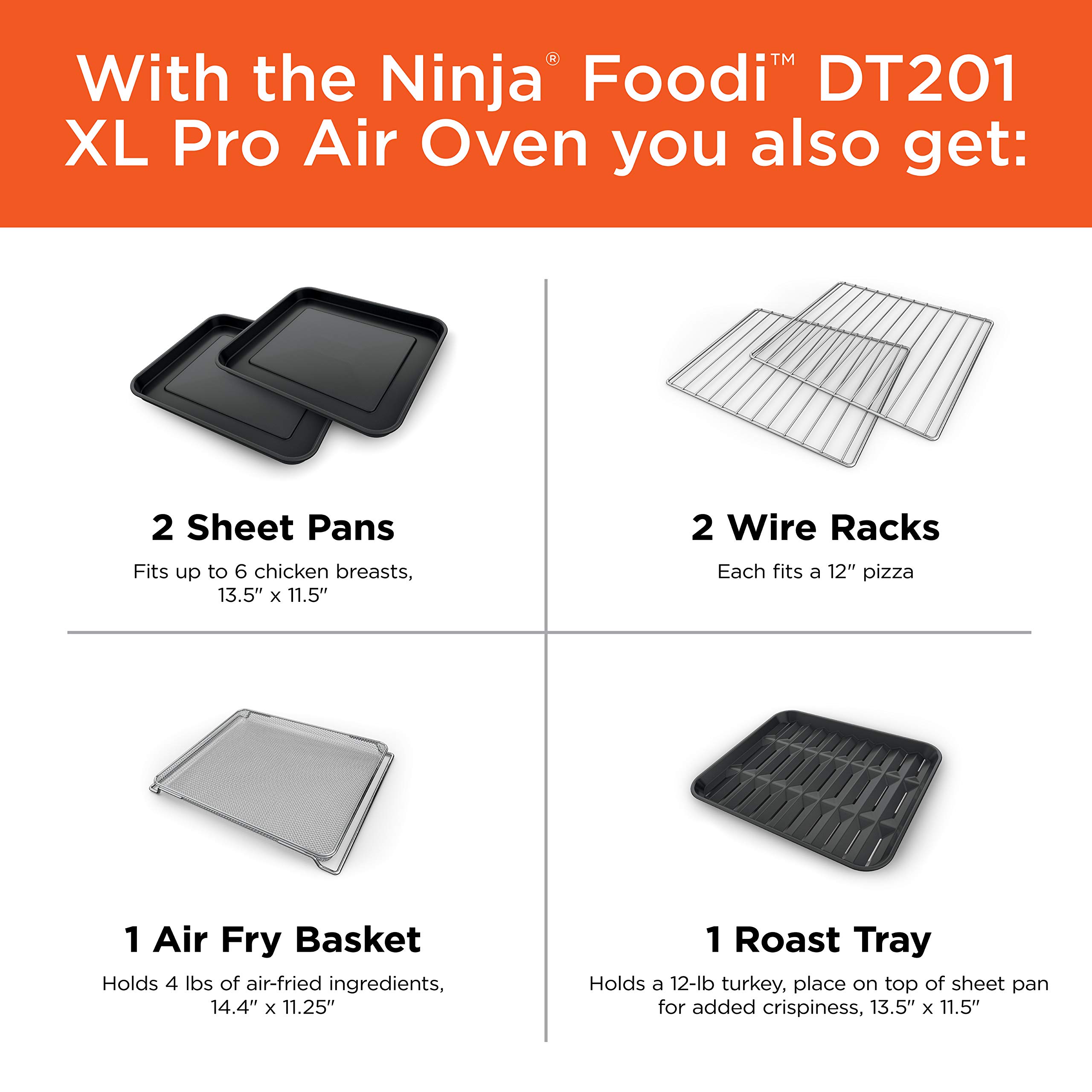 Ninja Air Fryer & Toaster Oven | Foodi Series, XL Pro Air Oven Kitchen Countertop Convection | 10-in-1 Functions | Fits a 5-lb Chicken & Sheet Pan of Vegetables | 1800 Watts | Stainless Steel | DT201