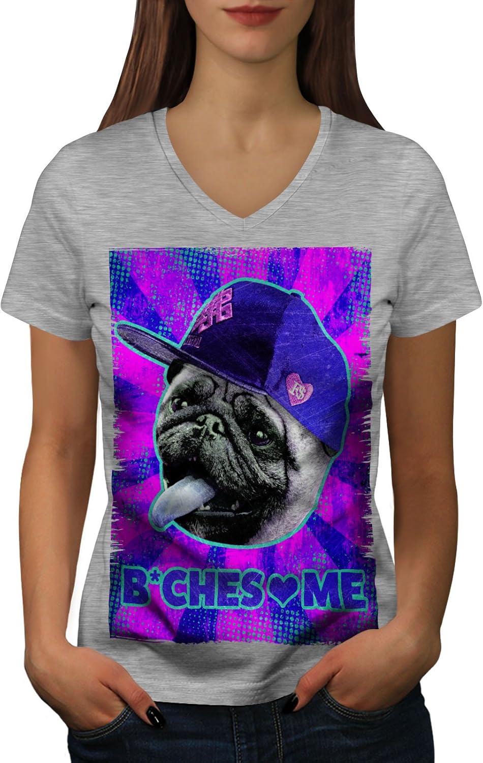 wellcoda Mops Liebe Knallhart Komisch Hund Frau VAusschnitt TShirt