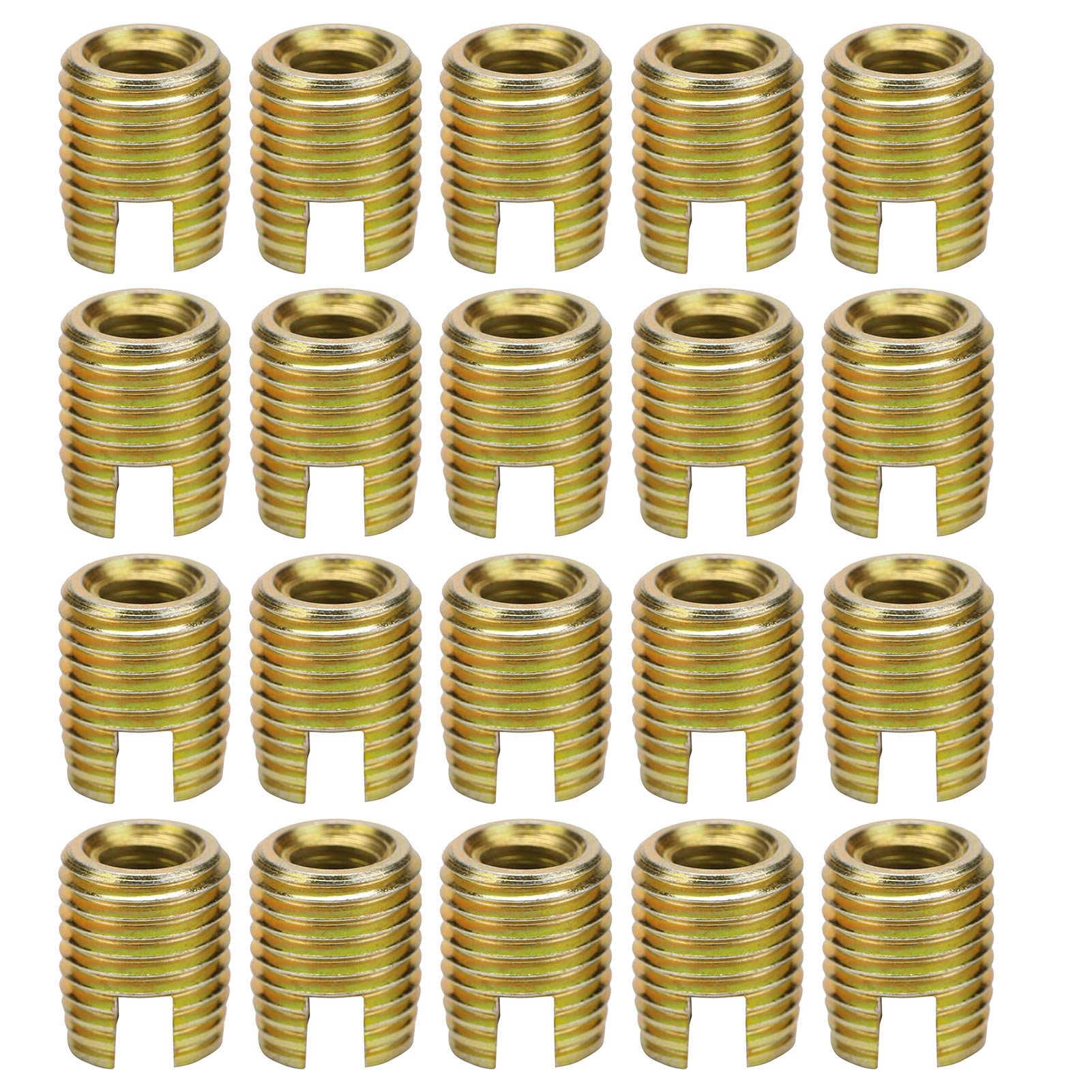 Hyuduo 20Pcs Galvanized 302 Carbon Steel Self Tapping Threaded Insert for Screw and Thread Repair - Slotted Type M8x1.25 Inner M12x1.5 Outer 15mm