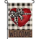 Valentine Welcome Garden Flag 12&times;18 Red Heart Buffalo Plaid Burlap Flag | Valentines Day Love Double Sided Garden Flag Yard Outdoor Farmhouse Porch Anniversary Wedding Decor