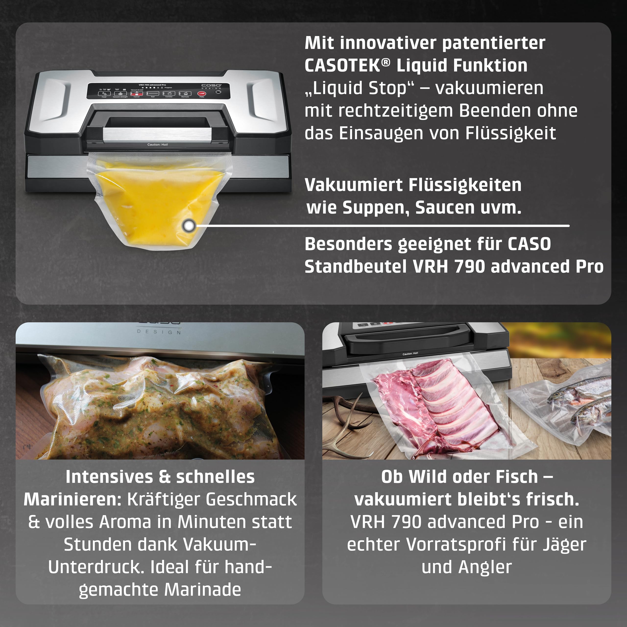 CASO VRH 790 advanced Pro - Vakuumierer, Vakuumiergerät, Testurteil Sehr Gut, 200 Vakuumiervorgänge non-stop, mit patentierter CASOTEK Liquid Funktion, doppelte Schweißnaht, inkl. Vakuumbeutel 4