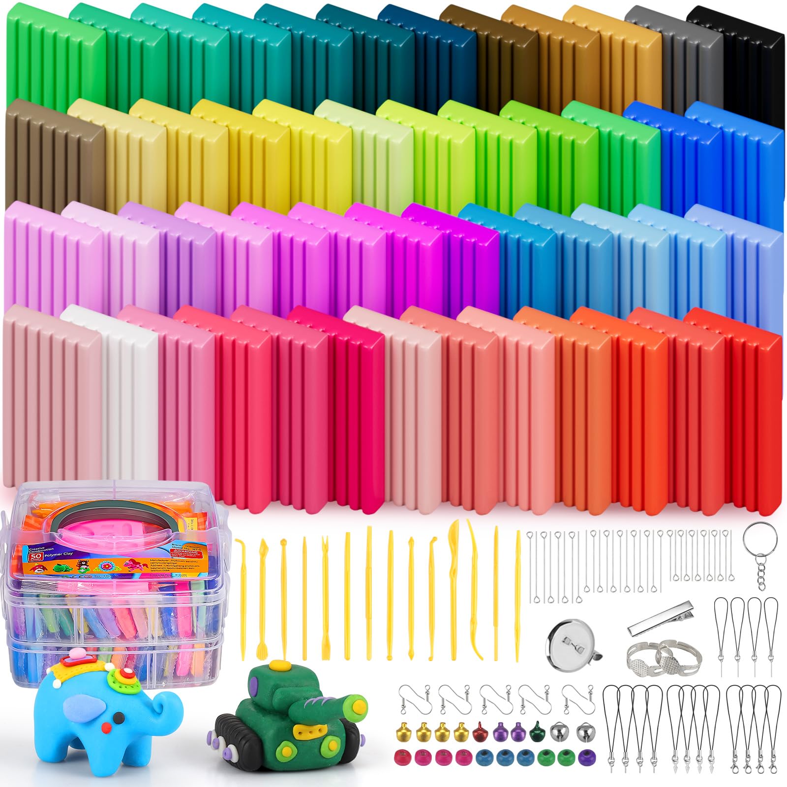Polymer Clay Set, Ixiaoyoo 51 Colors Modeling Clay Kit with Sculpting Tools and Accessories Oven Bake Clay Non-Toxic Non-Sticky, Creative Gift for Kids