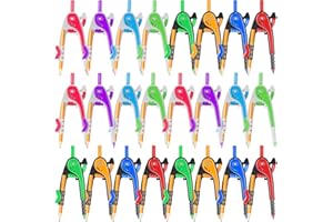 Zonon Student Math Geometry Compass Bulk 6 Inch Plastic Drawing Compass with Pencils Bright Color Precision Tool Back to School Supplies(24 Pcs)