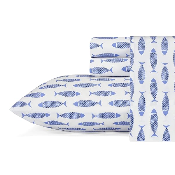 NAUTICA – KING SHEET SET, COTTON PERCALE BEDDING...