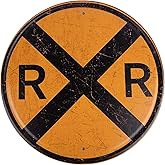 AUEAR, 12 Inch Railroad Crossing Tin Sign Metal Traffic Rail Road Round Symbol for Wall Decor