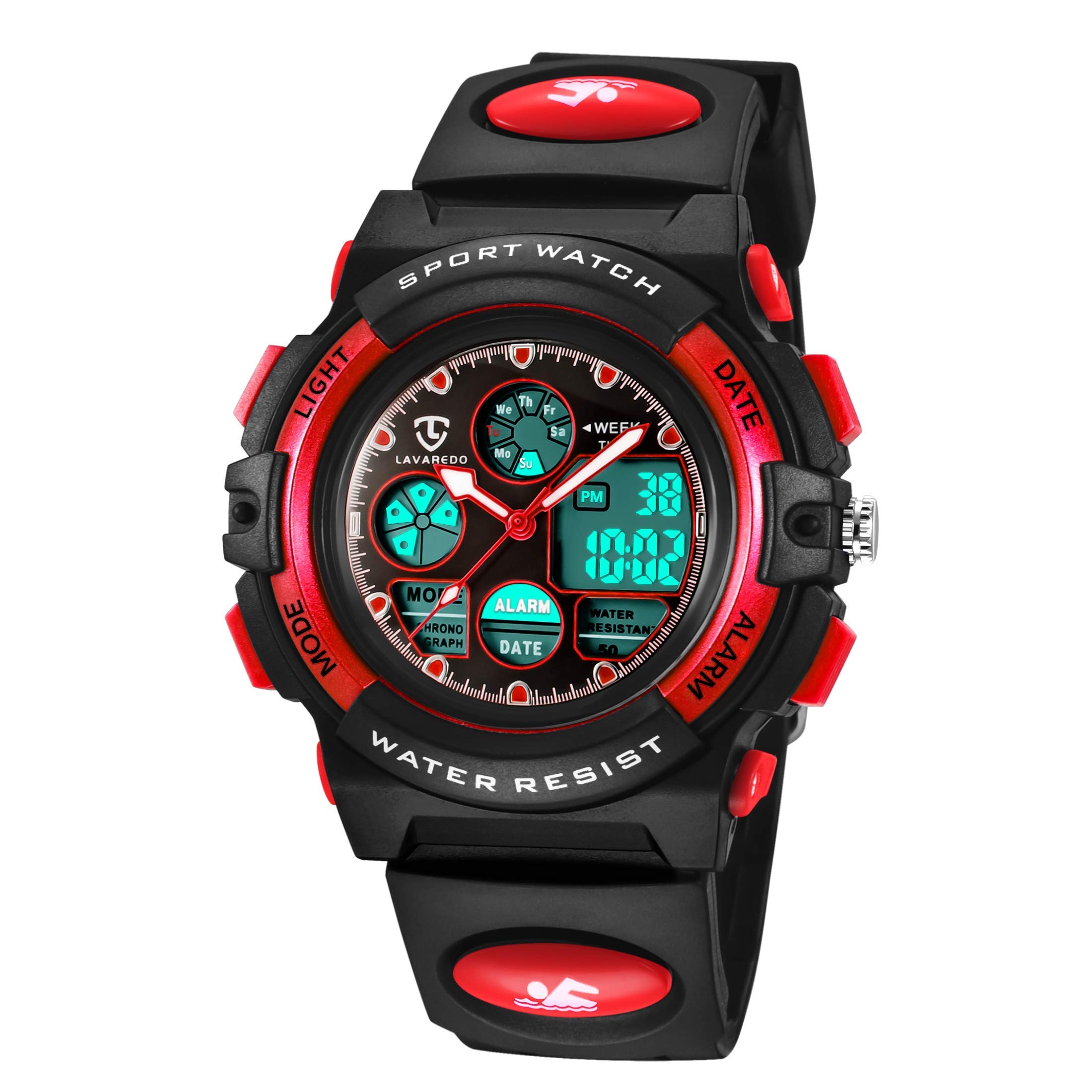 Children's Boys' Girl's Digital-Analogue Waterproof Outdoor Sports Digital Watch 6 Years to 12 Years Silicone Watch for Children with Alarm Clock/Stopwatch/LED Light, 04-Pink, Strap