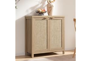 SICOTAS Rattan Sideboard Buffet Cabinet with Large Storage - Boho Credenza Coffee Bar Cabinet with Adjustable Shelves, Buffet