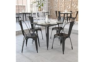 EMMA + OLIVER Commercial Grade 31.75" Square Black Metal Indoor-Outdoor Table