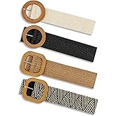 nratto 2/4 Pack Straw Woven Elastic Stretchy Waist Belts for Women, Fashion Boho Waist Belt Rattan Raffia Ladies Belts