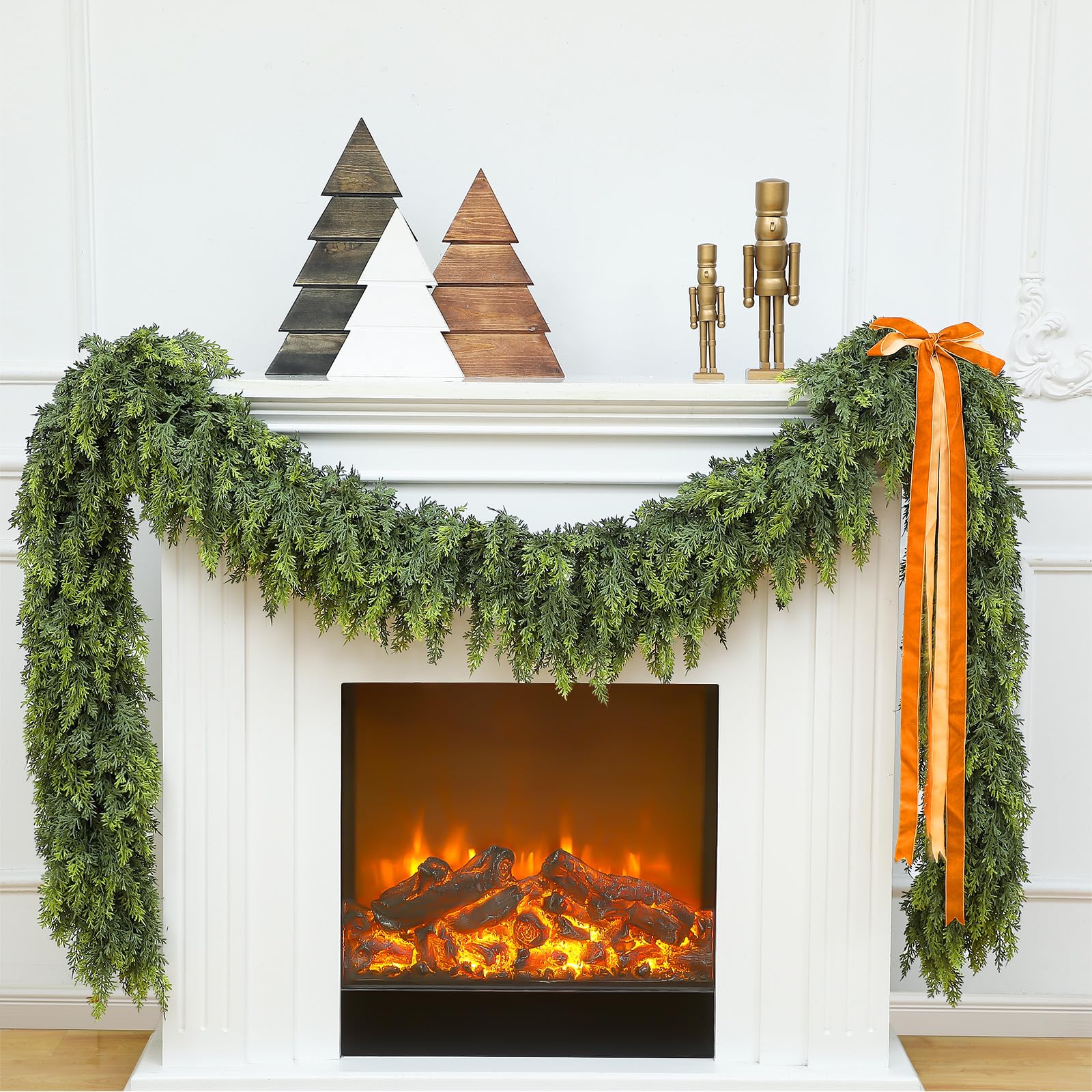 Photo 1 of Waydress 2 Pcs 9ft Christmas Cedar Garland Artificial Realistic Soft and Thickness Green Faux Full Cedar Pine Garland for Fireplace Mantel Table Doorframe Indoor Outdoor Xmas Holiday Decoration